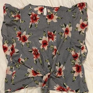 Floral Women's Blouse with Black and White Stripes